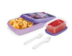 MILTON Snack Pack Mini | Plastic Tiffin with Fork and Spoon | Leak Proof | BPA Free | Lightweight