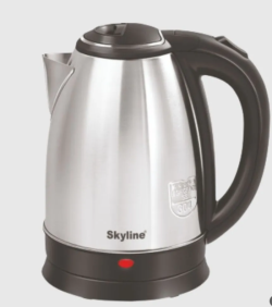 Skyline 1.8L Electric Kettle, 1500W Rapid Heating, Silver - Black, Stainless Steel, Automatic Cut-off