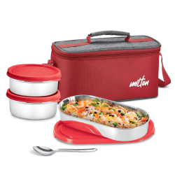 Milton Steel Champ Lunch Box – 3 Containers with Insulated Bag