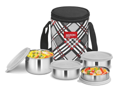 MILTON Steel Treat 4 | 4-Container Stainless Steel Lunch Box | Dishwasher Safe | Leak Proof | Food Grade