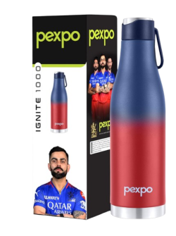 Pexpo Ignite ISI Certified Stainless Steel Vacuum Insulated Flask - 900ml | Double Wall | Hot & Cold | Water Bottles for Office, Workout, Travelling, Adults - Blue Red - Ombre
