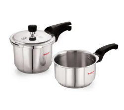 Nirlon Sandwich Bottom Outer Lid Stainless Steel Flat Lid Pressure Cooker 2Pc (2+3Lt)