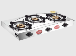 Skyline Stainless Steel 3-Burner LPG Gas Stove with Premium Brass Burners & Stylish Design