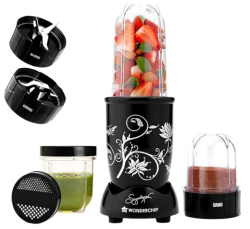 Wonderchef Nutri-blend 500W Mixer Grinder, 22000 RPM Motor, Smoothie Maker, Masala Grinder, Chutney Blender, 3 Unbreakable Jars, Recipe Book by Chef Sanjeev Kapoor, 2 Yr Warranty, Black