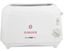 SINGER Duo Pop 2 Slice Electric Toaster For Home | Smart Auto Pop Up | 700 Watts | Defrost and Reheat | 7 Brown Levels | Mid-Cycle Cancel Feature | 2 Years Warranty | White (Duo Pop XL)