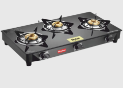 Skyline 3-Burner LPG Gas Stove with Auto-Ignition, Brass Burners & Stylish Design