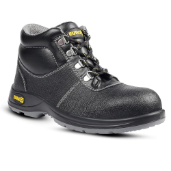 Eurock Troy Grain Leather Steel Toe Black High Ankle Safety Shoes with Double Density PU Anti-Skid Sole, Size 11 UK/India