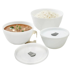 Larah by Borosil Snow Mixing Bowl w Lid, Set of 3, (1L + 750ml + 500ml)