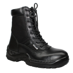 Krieger KR-1001 Leather Black High Ankle Army Work Safety Boots with Side Zip,  Size 10 UK/India