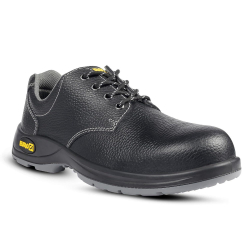 Eurock Duo Grain Leather Steel Toe Black Safety Shoes with Double Density PU Sole, Size 05 UK/India