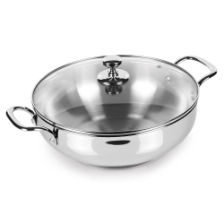 Stainless Steel Sandwich Bottom Kadhai with Glass Lid – 24 CM