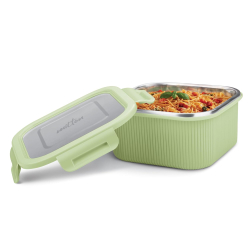MILTON Cool Touch Square Container 1600 | 1600ml Large Stainless Steel | Microwave Safe | Zero Heat Surface