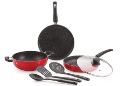 Nirlon Food Grade Non- Stick Non Induction Gas Compatible Ruby Granite Gift Set