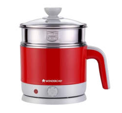 Wonderchef Luxe Multicook Stainless Steel 1.2 L Electric Kettle, 1000W, Red with Egg Boiler Attachment | 2 in 1 | Breakfast Appliance | Make Tea and Coffee, Boil Eggs