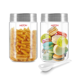 MILTON Steel Seal 1000 PET Jar Set of 2 | 1L Transparent Jars with SS Lid | Food Grade