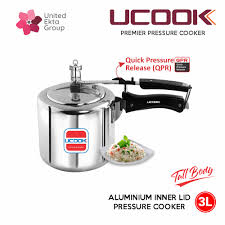 UCOOK 3 Litre Aluminium Induction Pressure Cooker | Tall Body with Inner Lid | Silver