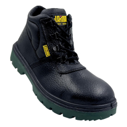 JAMA JB077 Steel Toe Safety Shoes High Ankle Rubber Sole Black Leather, Size 10 UK/India