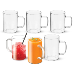 MILTON Borosilicate Vista Tea Mug 220ML Set of 6 Pcs | Borosilicate Glass Mugs | Microwave & Dishwasher Safe