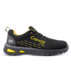 Canvas Club PARMA S1 200 J Steel Toe Safety Shoes Low Ankle PU Sole UK 08 Size Black & Yellow Premium Knitted Textile