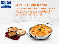 KENT Triply Kadai with Stainless Steel Lid 26cm - Durable & Even Heat Distribution