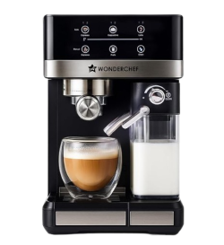 Wonderchef Regalia Automatic Coffee Maker, 20-bar with Auto-Frother, Make Espressos, Cappuccinos & Lattes at Home, With Milk Container & Steamer, Metal Porta Filter, Auto-clean, 2-Yr Warranty