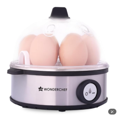Wonderchef Essenza Instant Egg Boiler | 7 Poachers | 350 W |Stainless Steel Cool-touch Body | Auto Shut-off | Steaming Rack, Measuring Cup with Piercing Pin, Glass Lid with Steam Vent |2-Year Warranty