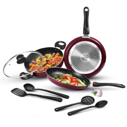 Milton Pro Cook Granito Kitchen Set, 3-Piece | Non-Stick Tawa, Fry Pan & Kadhai with Lid | Induction & Gas Safe