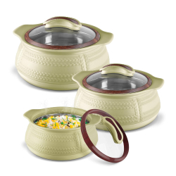 MILTON Weave Jr Set of 3 - Stainless Steel Double Wall Casseroles with Glass Lids