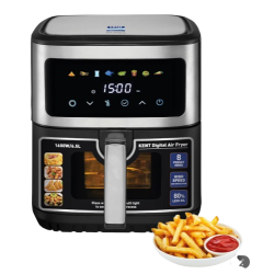 KENT Digital Air Fryer 6.5L,1600W,Bake,Grill & Roast,Up To 80% Less Oil Usage,Rapid Heat Circulation,8 Preset Menu,Digital Display & Touch Control Panel,Glass Window With In Built Light,Black