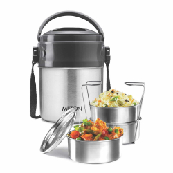 Milton Steel On Stainless Steel Tiffin – 3 Container Insulated Lunch Box
