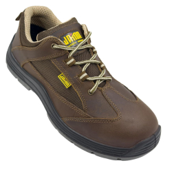 JAMA JB172 Steel Toe Safety Shoes Low Ankle PU Sole Brown Leather, Size 09 UK/India