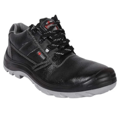 Hillson Soccer Leather Mid Ankle Steel Toe Black Work Safety Shoes, Size 06 UK/India