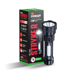 Eveready DL 222 STRYKER 1W Dual-Colour Torch | AC Plug-in Charging | Black