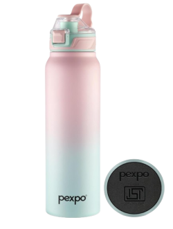 Pexpo Amaze 1000 ISI Certified Stainless Steel Vacuum Insulated Flask - 940ml | Double Wall | Flip Top Cap | Hot & Cold Water Bottle for Adults | Ideal for Home, Office, Gym, Outdoor - Pink&Green