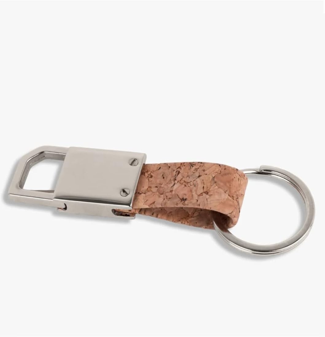 RECTANGLE HANGING METAL KEYCHAIN WITH CORK STRAP