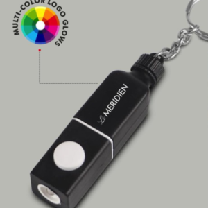 BOTTLE SHAPE KEYCHAIN WITH TORCH AND 4 SIDE GLOWING LOGO