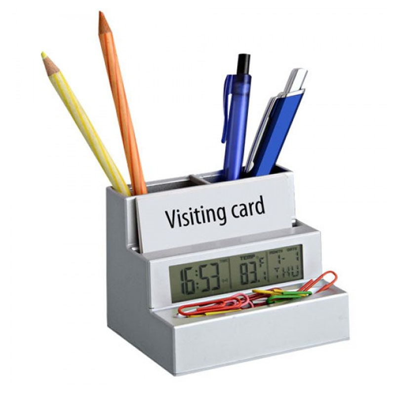 CARD AND PEN HOLDER WITH CLOCK